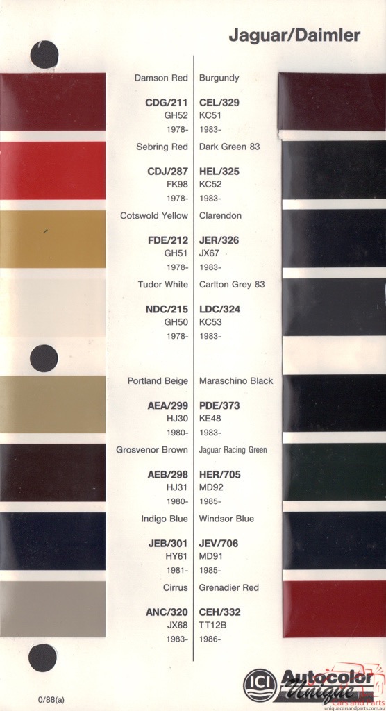 1978 - 1986 Jaguar Paint Charts Autocolor